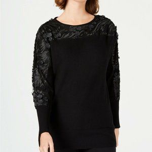 Beautiful Embellished Mesh Sweater Black 3X